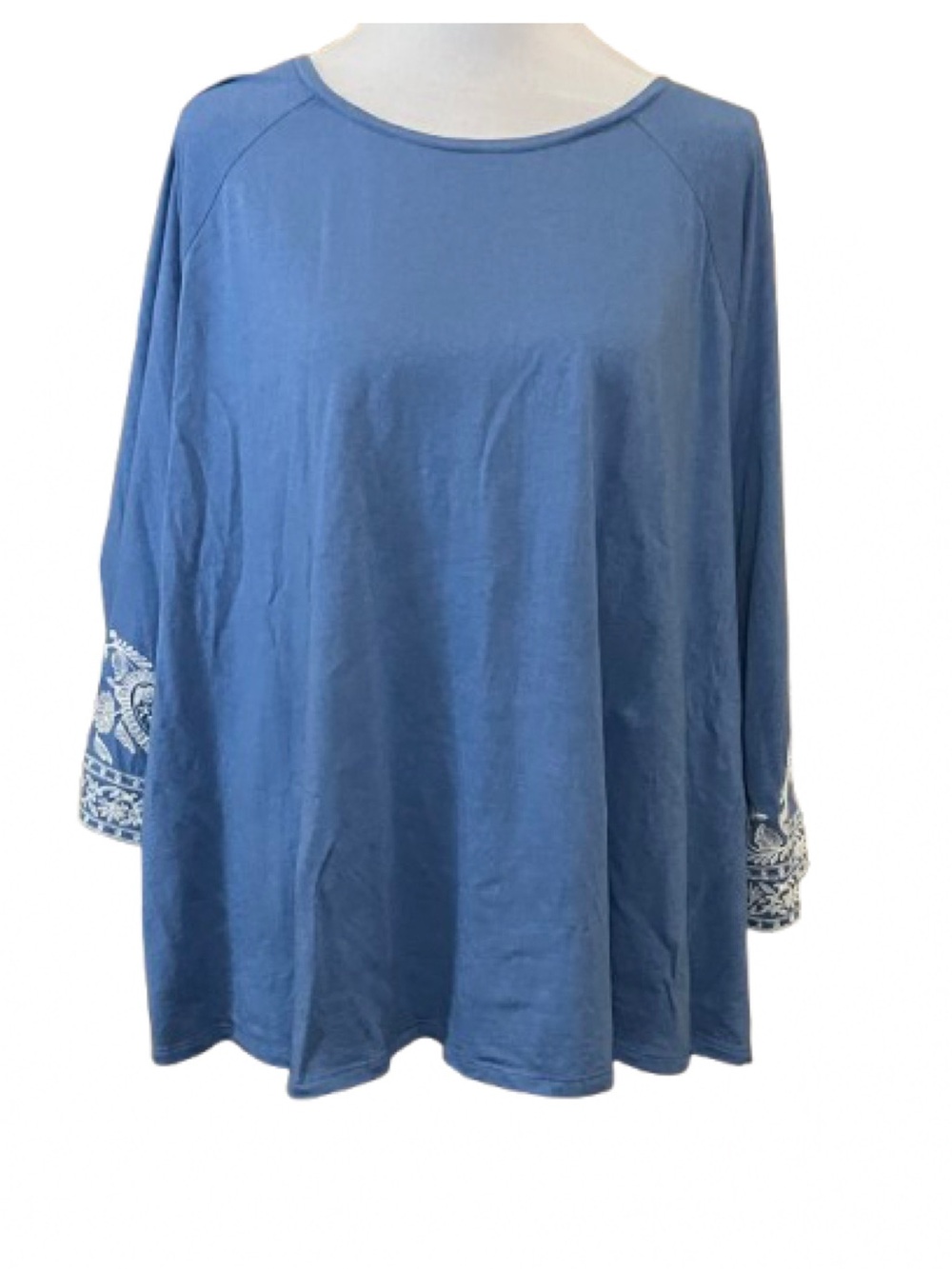 J. Jill Blue Embroidered Boho Cuff Tunic Top Size 2X